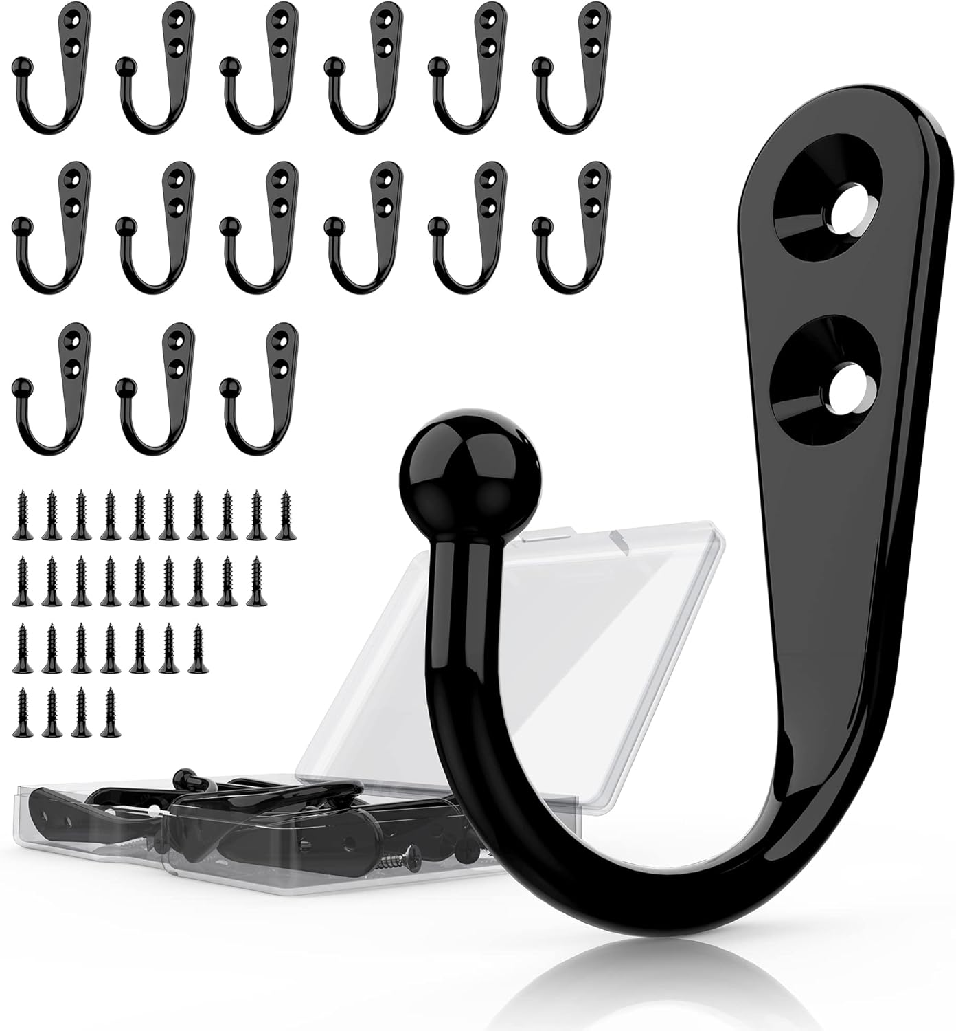 Skiennix 15 Pcs Black Wall Mounted Coat Hooks - Durable Hangers for Towels, Keys, and Bags