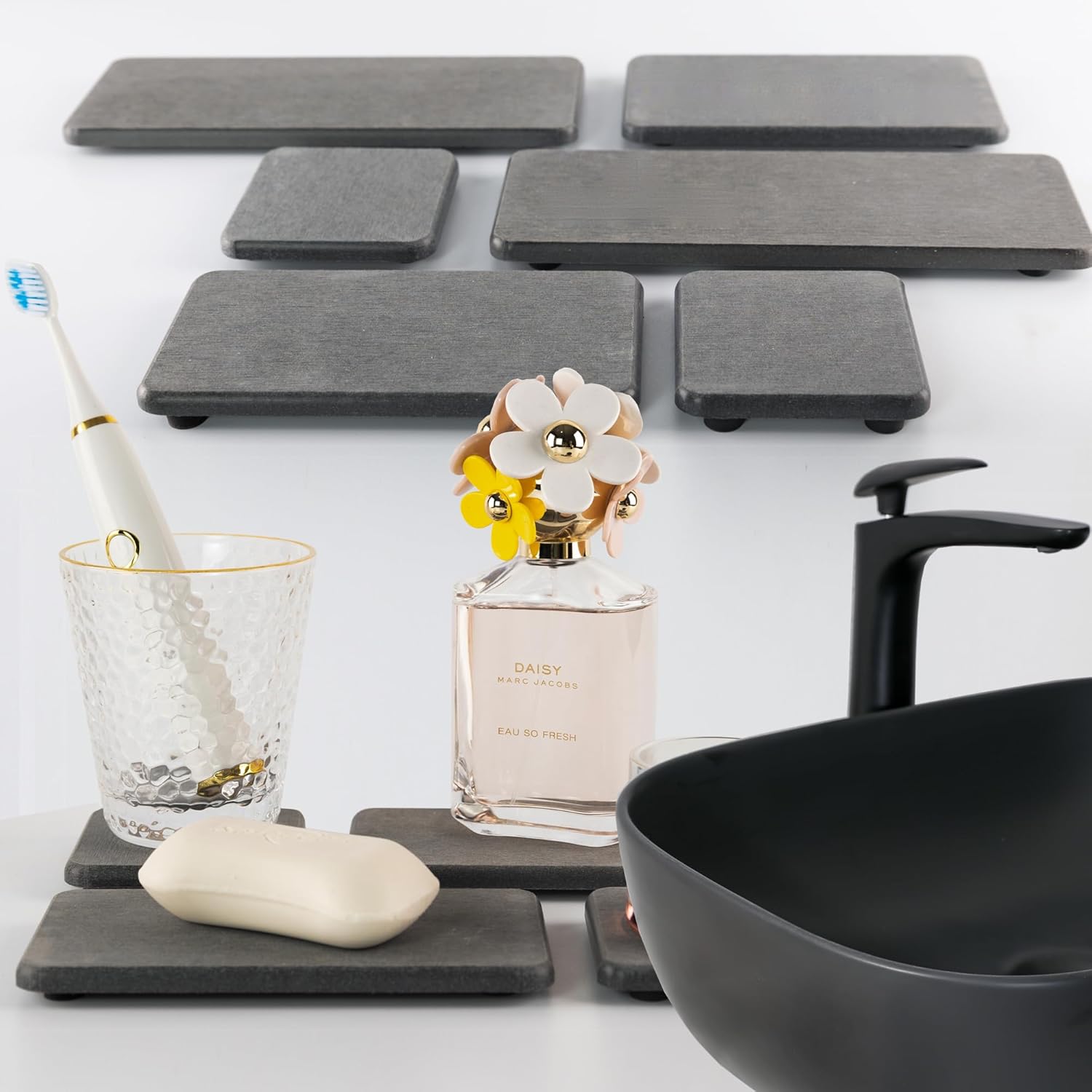 NiuYichee Diatomite Coasters Set of 4 - Water Absorbent Kitchen & Bathroom Trays for Soaps & Plants