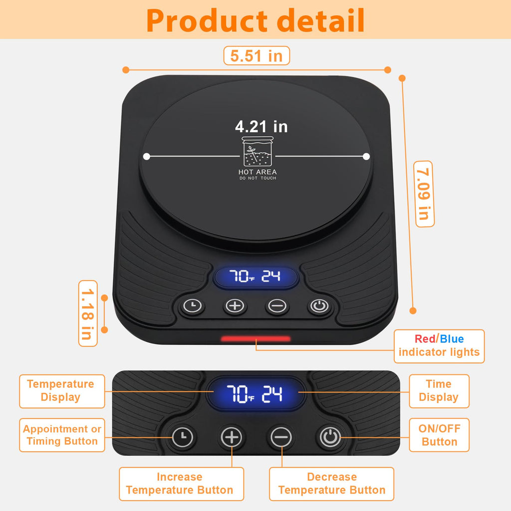xoermioy Sourdough Starter Warmer – Precise Thermostat (70-110°F), Intelligent Memory & 24H Timer Function for Home Baking & Fermented Dough (Black)