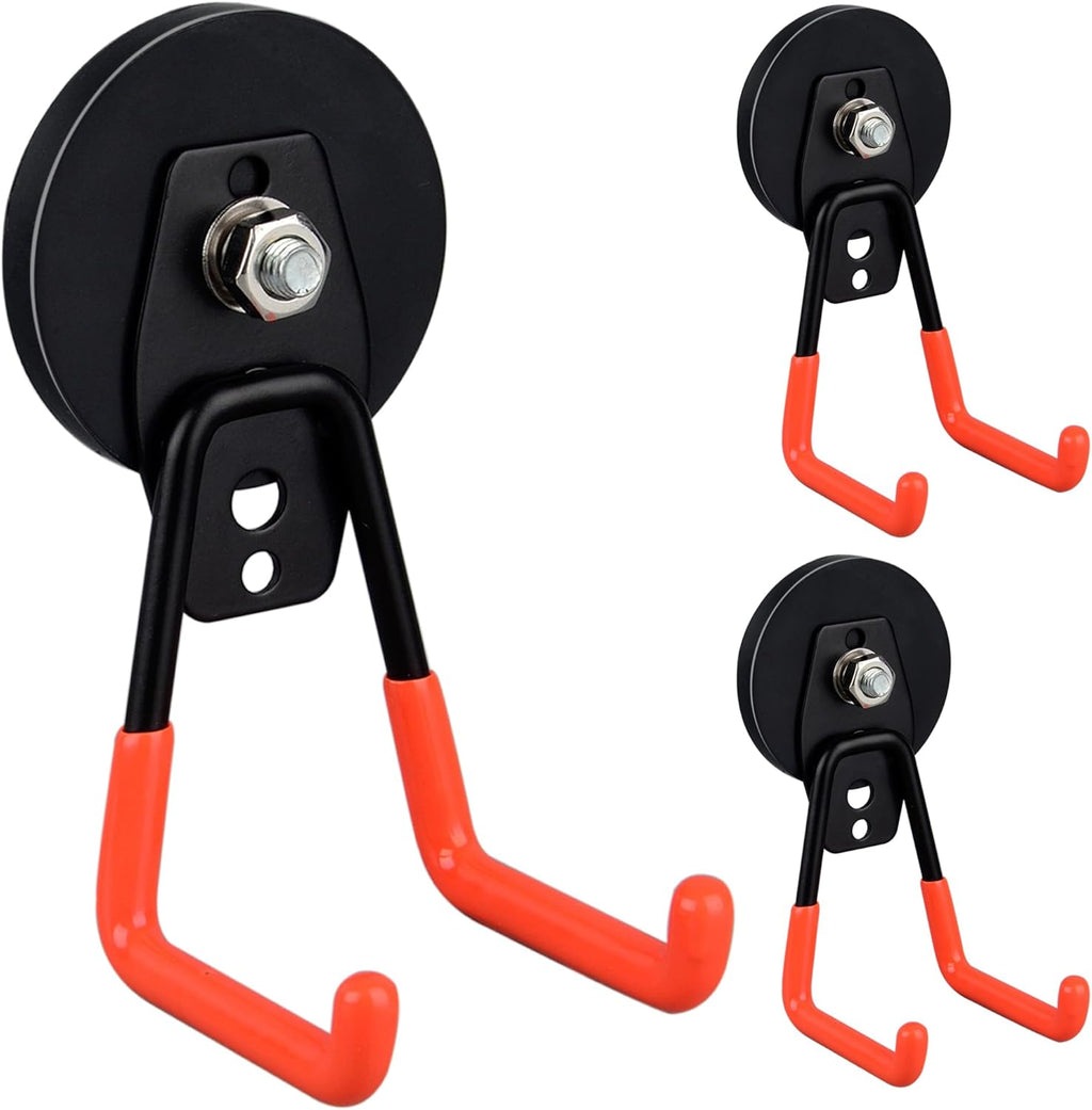 ULIBERMAGNET Heavy Duty Magnetic Hooks - 3 Pack Strong Storage Solution with Anti-Slip Coating | Orange
