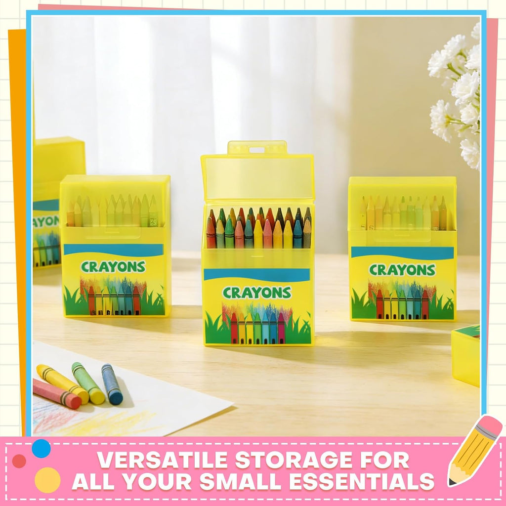 Skiennix Crayon Storage Organizer - 24 Pcs Plastic Box with Hinged Lid & Snap Closure | Cartoon Patterned