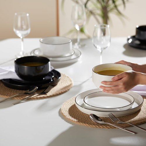 Cambridge Classics 12-Piece Ceramic Dinnerware Set - Round, Microwave & Dishwasher Safe, French Design