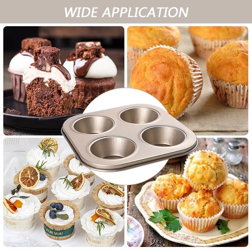 EKDJKK 4-Hole Muffin Pan, Bakeware Non-stick Cupcake Baking Pan Mini Pie Pans, Heavy Duty Carbon Steel Muffin Tray Standard Baking Mold Pan for Oven Baking