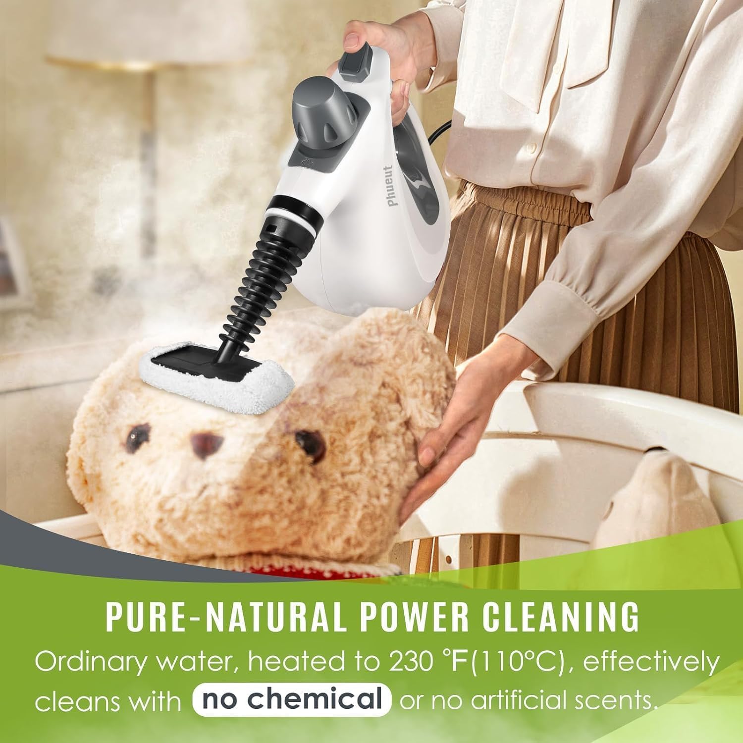Skiennix Pressurized Handheld Steam Cleaner - Multi-Surface Cleaning with 12 Accessories | Grey