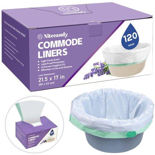 Commode Liners for Bedside Commode, 120 Count Universal Fit, Disposable Toilet Bags for Bedside Commode, Portable Toilet, Bed Pan, Medical Grade & Lavender Scented