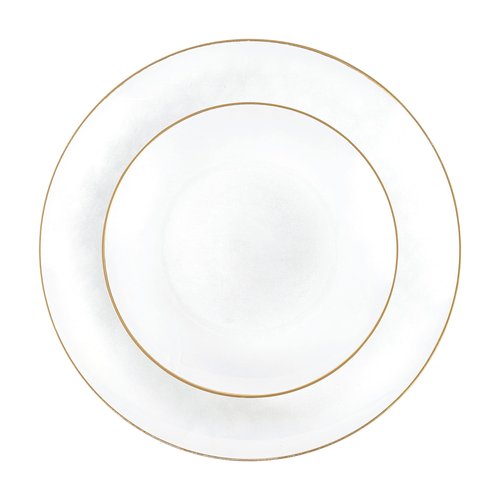 PARTY BARGAINS Plastic Plates with Gold Rim, 64-Pack Hammered Transparent White Disposable Party Plates, 7″ Appetizer & 10″ Dinner Plates for Weddings, Parties & Events