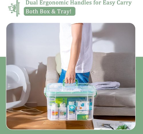 ANYPROLUS 15QT Clear Medicine Organizer Box - Durable Plastic Container with Tray for First Aid Storage