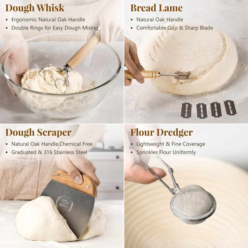 Skiennix Sourdough Starter Kit - Complete Baking Supplies with Banneton Baskets, Dough Scraper & Recipe
