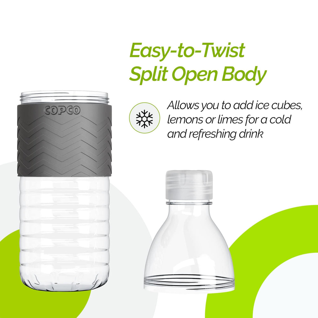 Copco Hydra 16.9 oz Water Bottle, Set of 2 – Leak Proof, BPA Free Tritan, Dishwasher Safe, Twist-Open Body for Ice & Easy Cleaning, Non-Slip Silicone Grip, Ideal for Gym & Office (Gray)