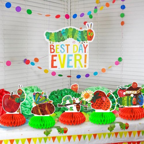 9 Pcs The Very Hungry Caterpillar Honeycomb Centerpieces 3D Double Sided Table Decorations, Photo Booth Props for The Very Hungry Caterpillar Birthday Party Decoration Supplies