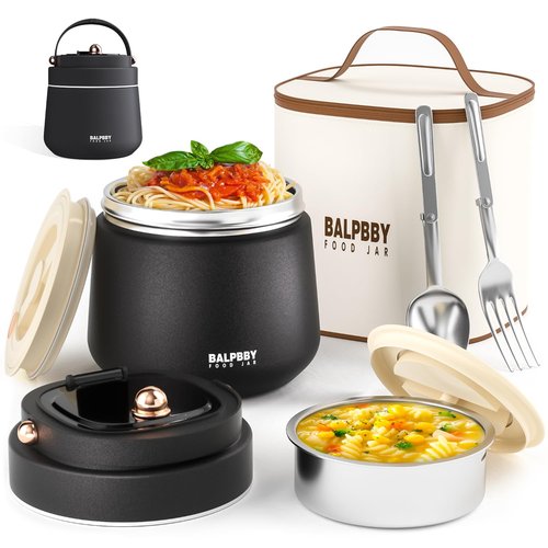 Thermo for Hot Food Adults 40OZ Soup Thermo Lunch Containers Wide Mouth Vacuum Insulated Food Jar Stainless Steel Leakproof Lunch Box with Spoon and Fork, Keeps Food Warm, Ideal Gift for Men and Women