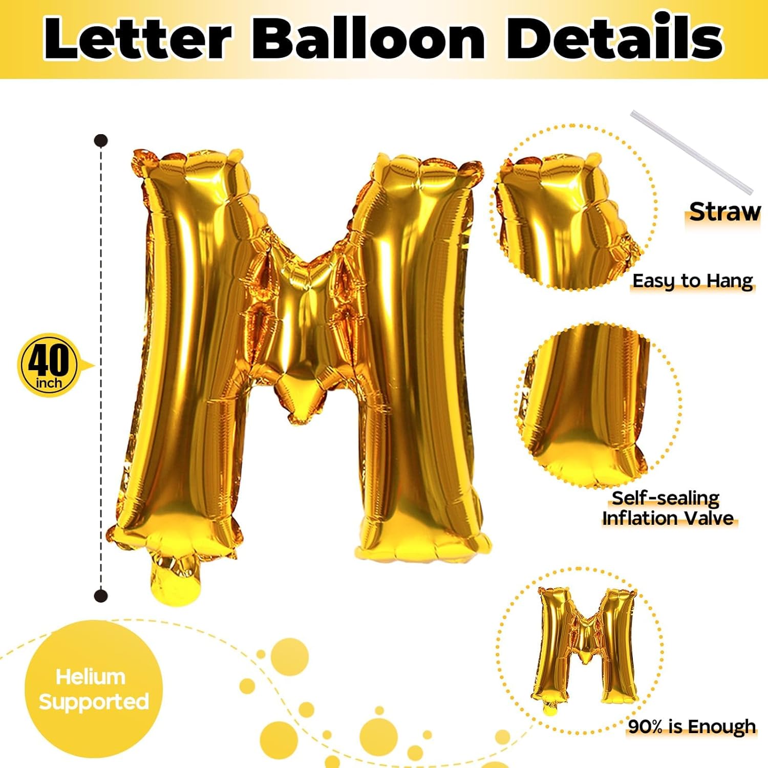 Skiennix 40-Inch Gold Helium Alphabet Balloons - Large Custom Letter Decor for Parties & Celebrations