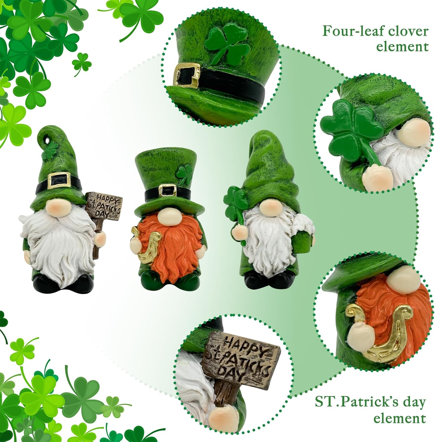 Uniboho St. Patrick's Day Gnome Decorations - 3-Piece Green Irish Leprechaun Figurines for Home Decor