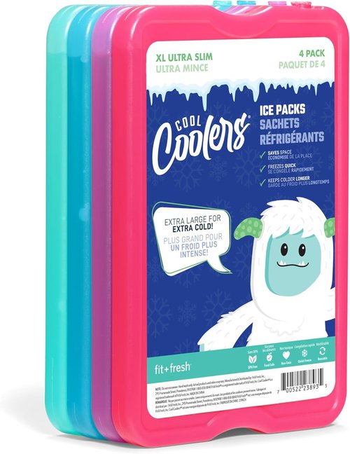 Fit & Fresh Cool Coolers | 4 Pack XL Slim Ice Packs - Quick Freeze, Space-Saving Design for Lunch Boxes & Coolers