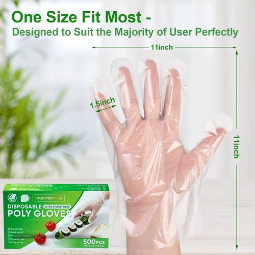 JedJadr 500 Count Disposable Food Service Gloves – Plastic Gloves For Food Handling, Clear Poly Plastic Glove For Kitchen Serving – Lightweight Disposable Kitchen Glove, One Size Fits Most