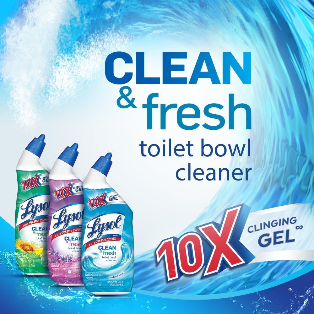 Lysol Toilet Bowl Cleaner Gel - Powerful Stain Removal & Disinfecting - Forest Rain Scent, 24oz
