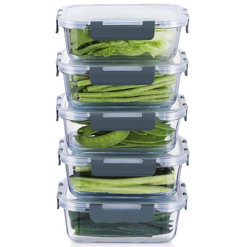 DANALLAN 5Pcs Glass Storage Containers with Lids 36 OZ Meal Prep Containers Sets Kitchen Airtight Leak Proof Oven Safe Food Lunch Container Microwave Freezer Dishwasher Safe