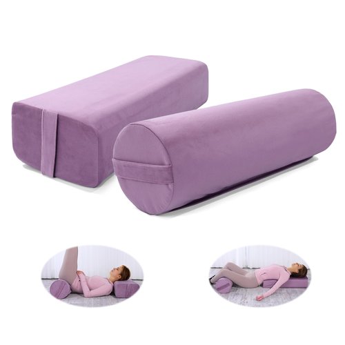 MABOZOO Yoga Bolster Set, Velvet Cover High Density Foam Pillows for Restorative Yoga and Meditation, Rectangular and Cylinder Bolster Pillow Meditation Cushion Pillow For Women Leg