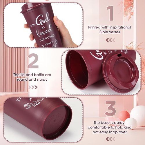 Skylety 40 Pack Easter Christian Gifts for Men Women 16oz Reusable Bible Verse Tumbler Bulk Plastic Coffee Cup with Lid Inspirational Religious Church Gift for Mother Father Birthday (Burgundy)
