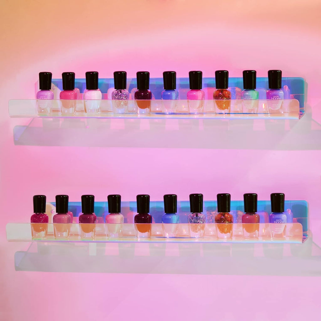 Upsimples Acrylic Wall Shelves - 15” Display Shelf for Perfume & Skincare | Iridescent 4-Pack