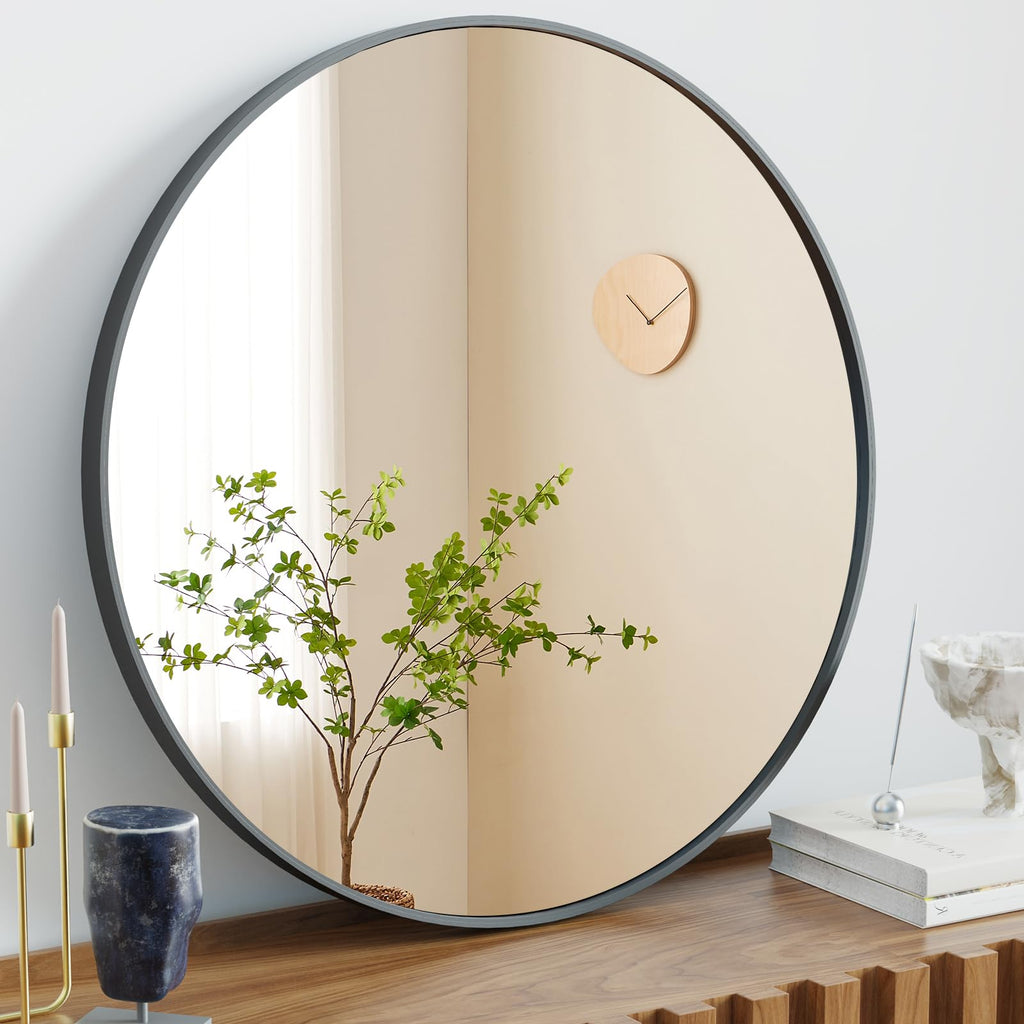 Sweetcrispy 20in Round Bathroom Mirrors for Wall, Bathroom Mirrors for Over Sink, Wall Decor for Bathroom, Entryway, Bedroom, Vanity, Classical Black