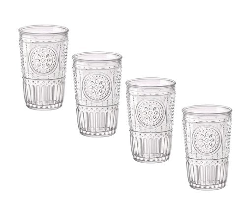 Bormioli Rocco Romantic Water Glass [Set Of 4] | 10.25 oz Premium Glass Set For Refreshments, Soda & Beverages | Italian Quality Glassware, Perfect For Dinner Parties, Bars & Restaurants