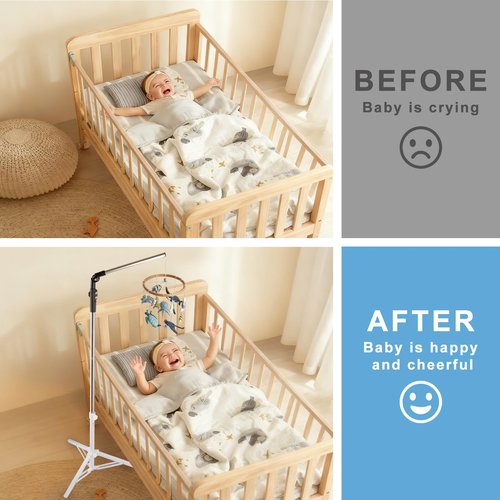 Quynhni Baby Crib Mobile Arm,Mobile Hanger for Crib 56-78" Adjustable Height Top Can Rotate 180° Suitable for Baby Girls Boys Stainless Steel Material Sturdy and Stable Base