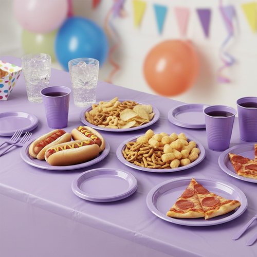 CLIYTICA Lavender Plastic Plates for Party,100 Guest - 7&9inch Plate,Napkins,Forks,12 oz Cups & Tablecloths,Disposable Party Supplies for Baby Shower,Wedding, Birthday,Afternoon Tea Partys