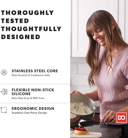 DI ORO Silicone Spatula Set - Heat-Resistant Rubber Kitchen Spatulas for Baking & Cooking - 600°F, BPA Free, Dishwasher Safe (3pc, Black)