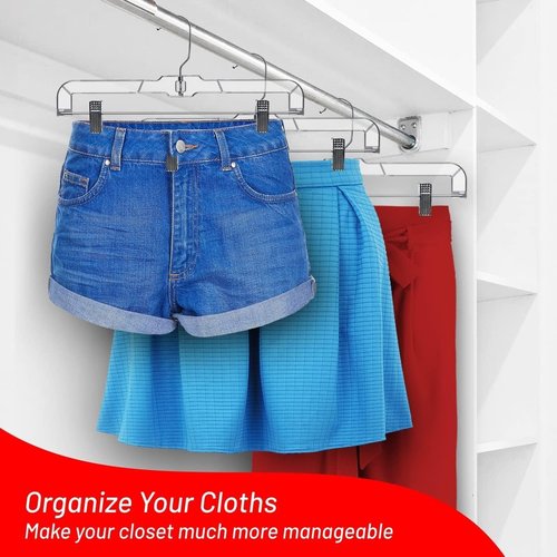 DEILSY™ Skirt Hanger - Non-Slip Pants Hangers with Adjustable Clips - Clear Plastic, Pack of 12