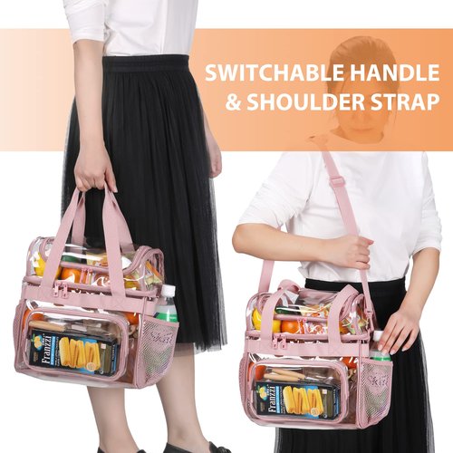 BORMELUN 2pack Pink Clear Tote Lunch Bag Heavy-duty for works Purse Large Concert Plastic