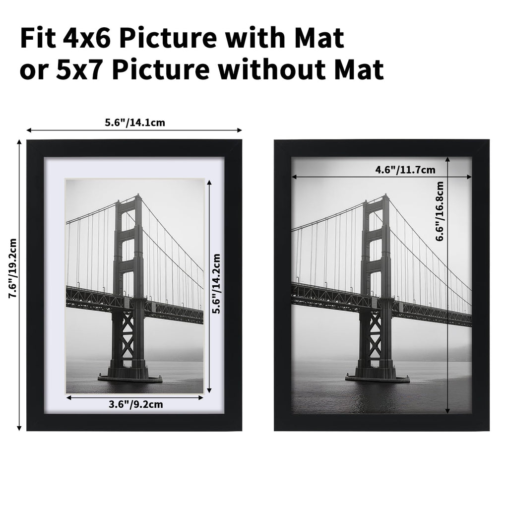 CRUGLA 5x7 Picture Frames Set of 11, Display Pictures 4x6 with Mat or 5 by 7 without Mat, Wall or Tabletop Display, Black