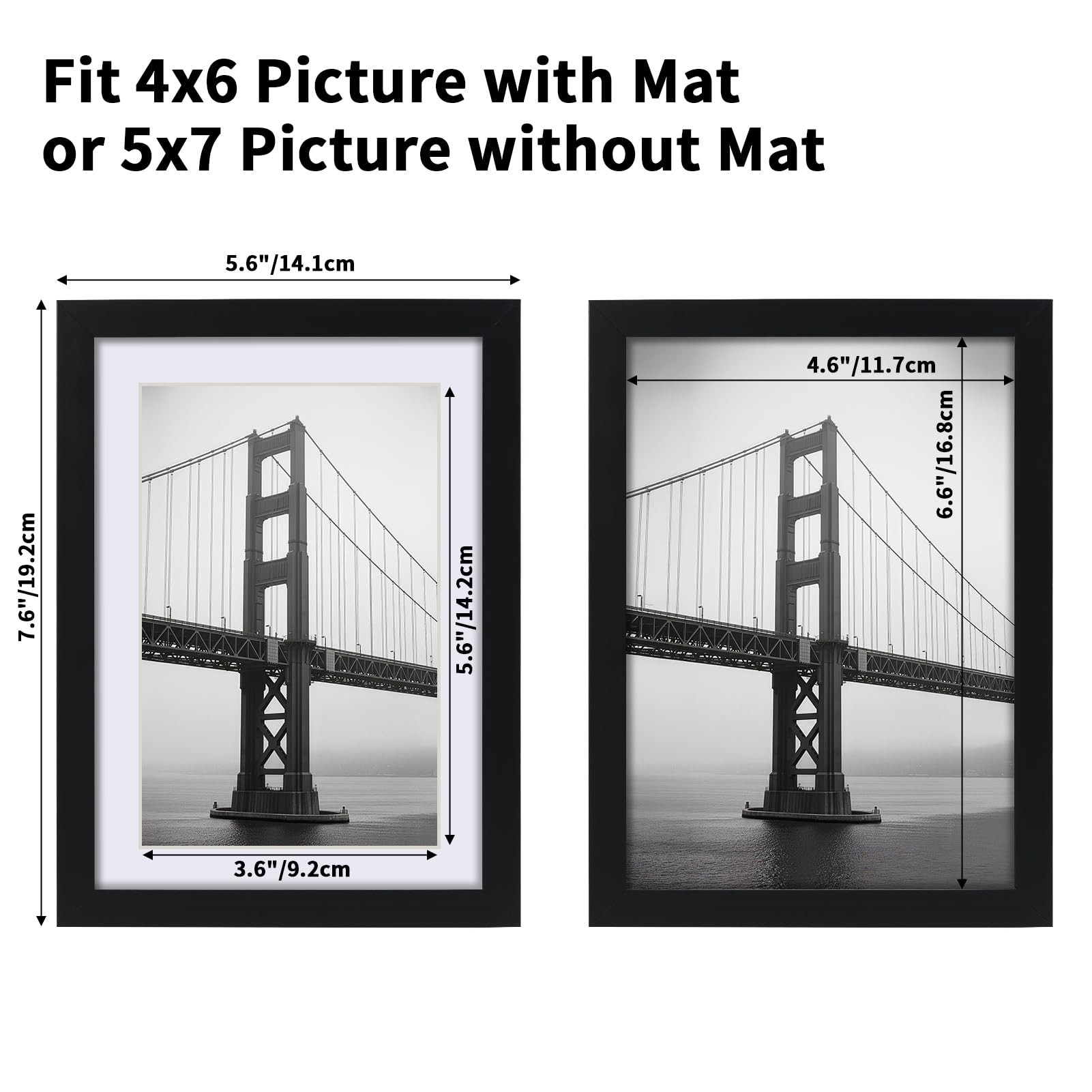 CRUGLA 5x7 Picture Frames Set of 11, Display Pictures 4x6 with Mat or 5 by 7 without Mat, Wall or Tabletop Display, Black