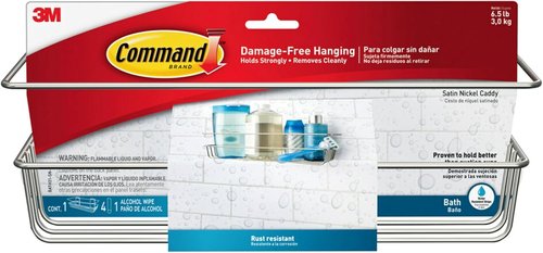 Command | Heavy-Duty Shower Caddy - Satin Nickel Finish with Damage-Free Strips & Prep Wipes