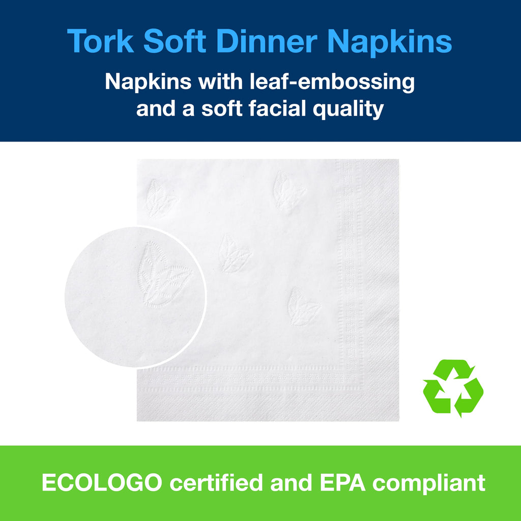 Tork White Soft Dinner Napkin, 1/4 Fold 2-ply, 16.3" x 15", 8 x 375 napkins, NP5240C