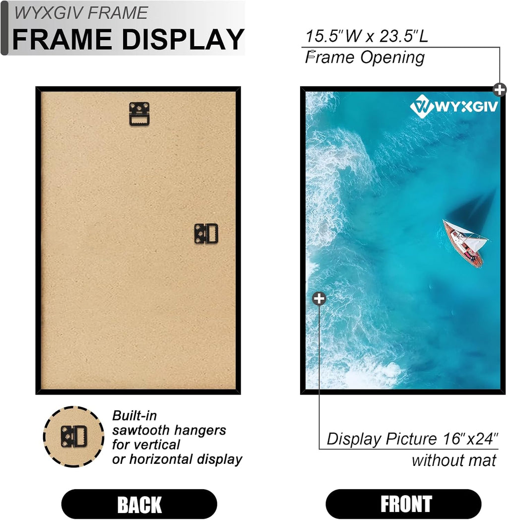Skiennix 16x24 Picture Frame Set of 2 - Scratch-Proof Black Frames for Artwork Display | Lightweight & Sturdy