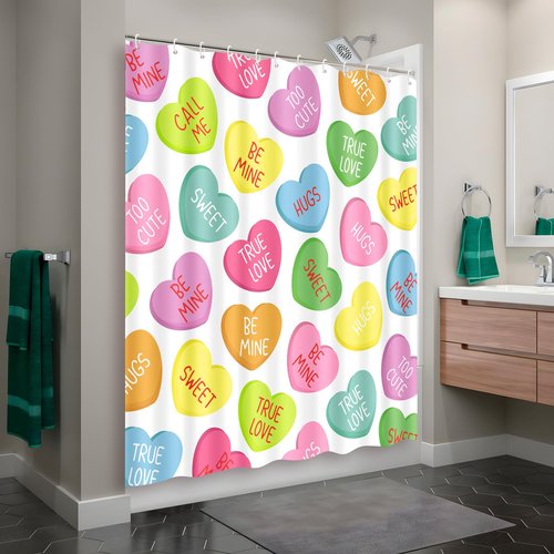 Tieshankao Valentines Shower Curtain Bathroom Decor Love with 12 Hooks 72 x 72 Inches - Style 4