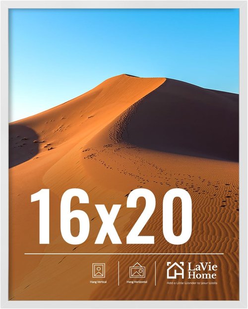LaVie Home 16x20 Picture Frame - Classic White Wall Display with HD Plexiglas | Vertical & Horizontal Use
