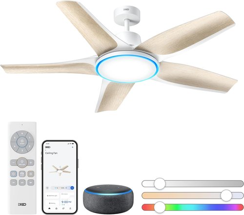 Dreo Smart Ceiling Fan - 52'' Low Profile Design with Dimmable RGB Lighting | Alexa Compatible & Quiet Operation