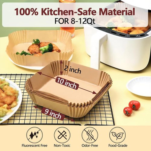 10 Inch Air Fryer Liners by [Brand Name] - 250PCS Heat Resistant Non-Stick Parchment Paper | Unbleached for Baking & Roasting