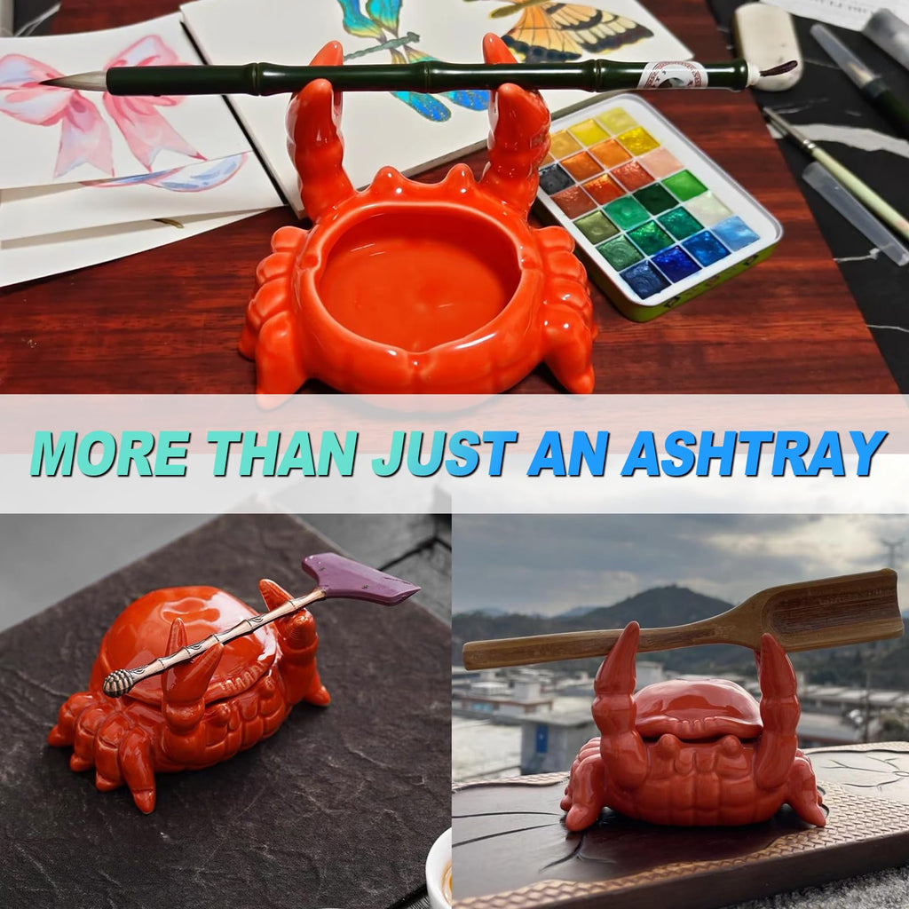 YYFWND Novelty Cool Crab Ashtray with Lid, Ceramic Unique Ash Tary for Cigarette Cigar Pipe, Windproof & Smell Proof for Desk,Living Room,Home Office,Patio,Indoor,Outdoor -Ideal Gift for Men Dad(red)