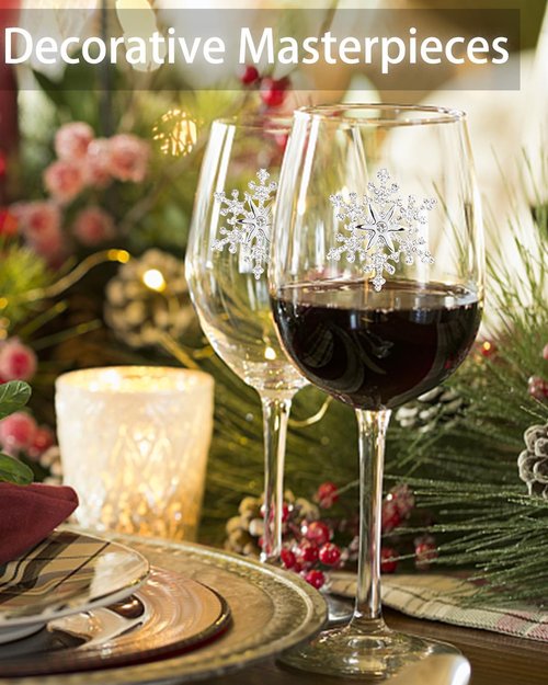 Bdor Christmas Wine Glasses - Jeweled Snowflake Goblets Set of 2 | 19 Oz Holiday Drinkware