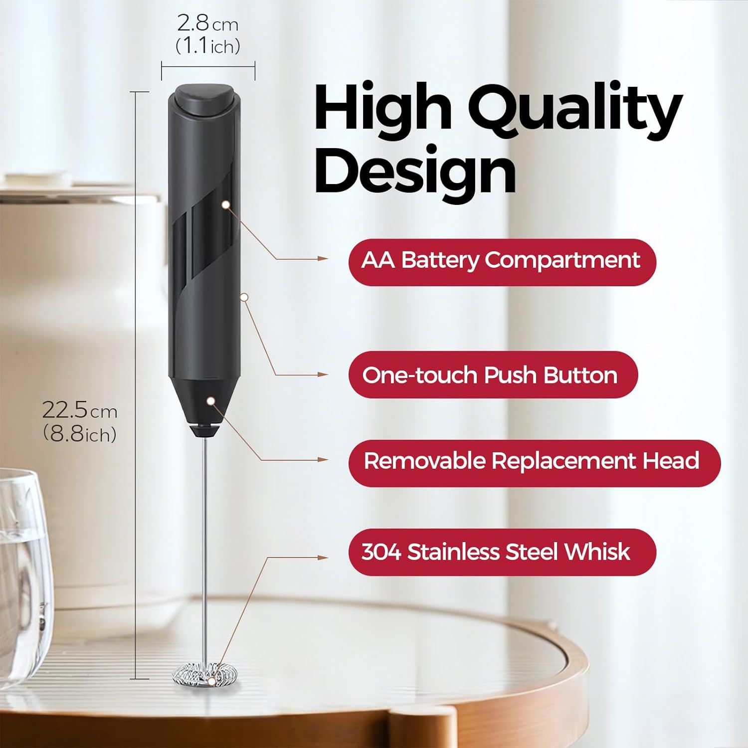YARRAMATE Electric Milk Frother - Fast Battery Operated Handheld Mixer for Lattes & Cappuccinos | Black