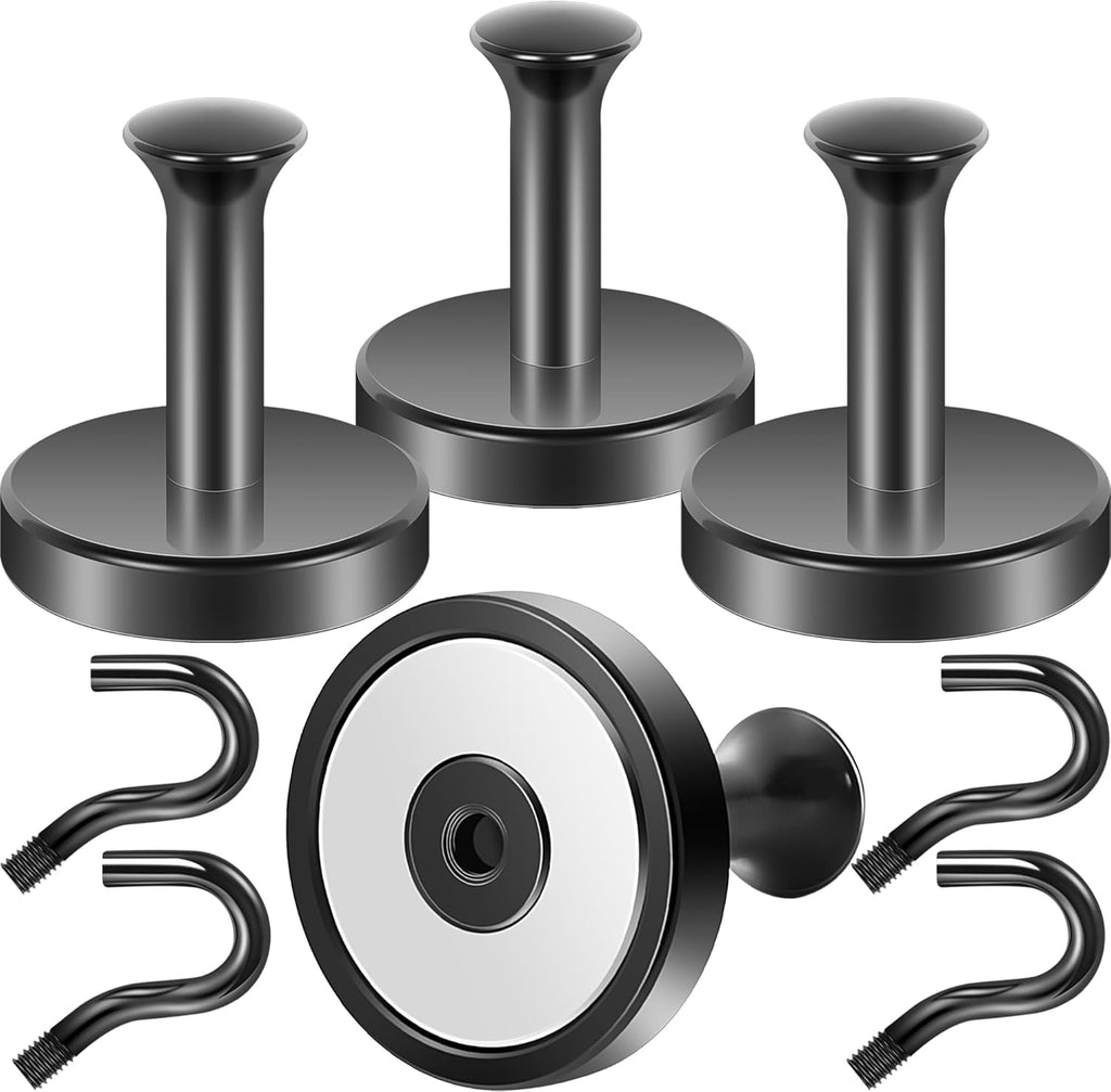 Neosmuk Magnetic Coat Hook - 170lb Heavy Duty Magnet Hooks | Versatile Wreath Hanger - Black, 4 Pack