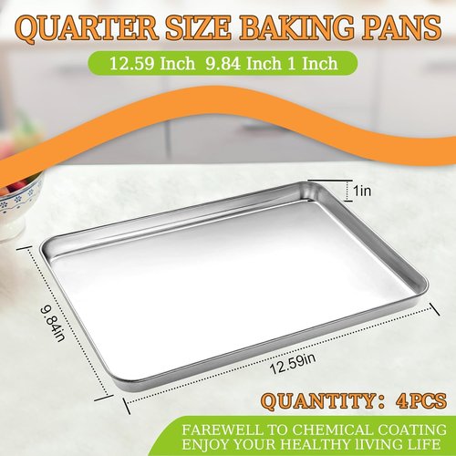 CEKEE Stainless Steel Quarter Sheet Pan Set - Heavy Duty Baking Sheets for Easy Clean | 12 x 10 x 0.98 Inch