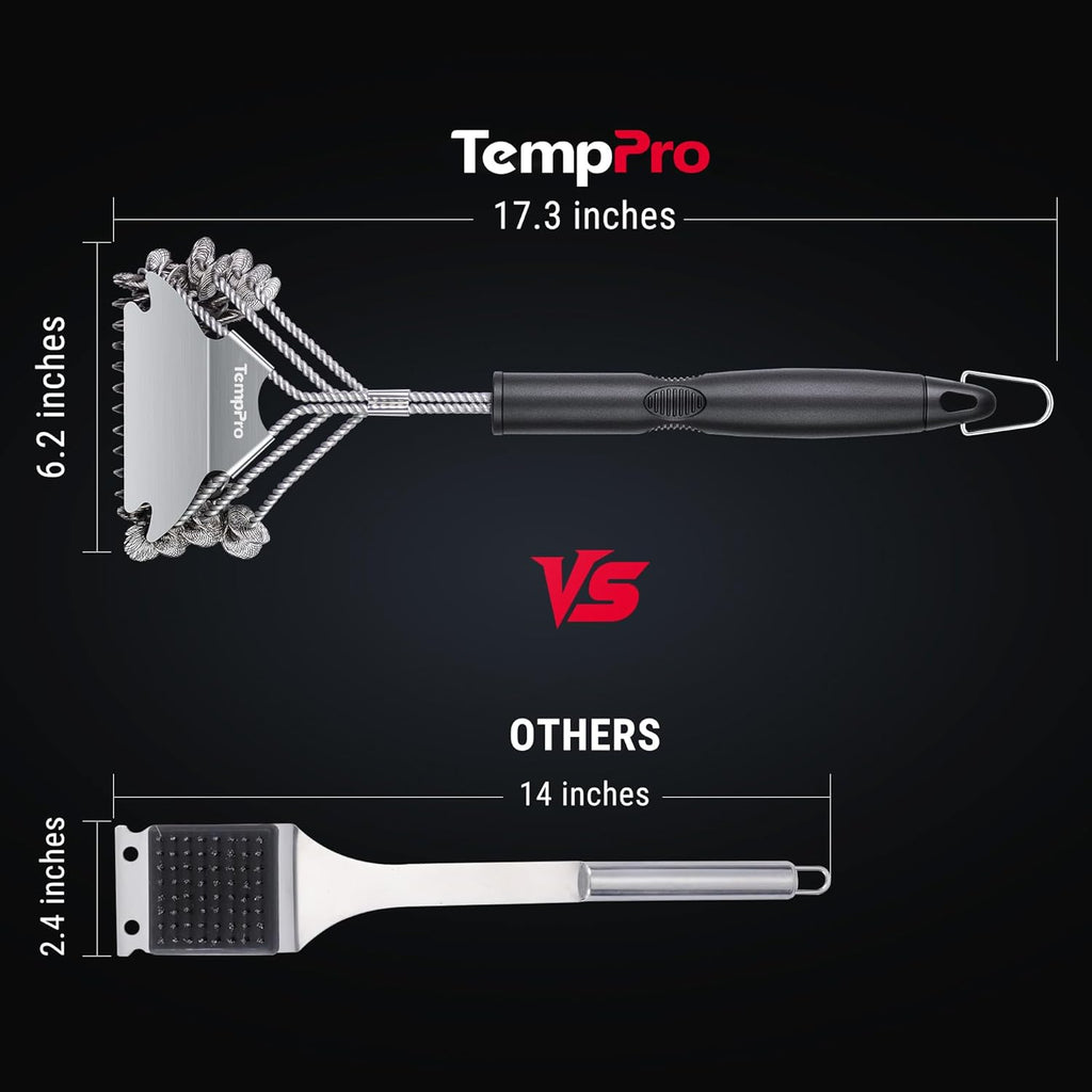 TempPro BBQ Grill Brush - Bristle-Free Stainless Steel Cleaner for Safe Grilling | Ideal BBQ Accessory