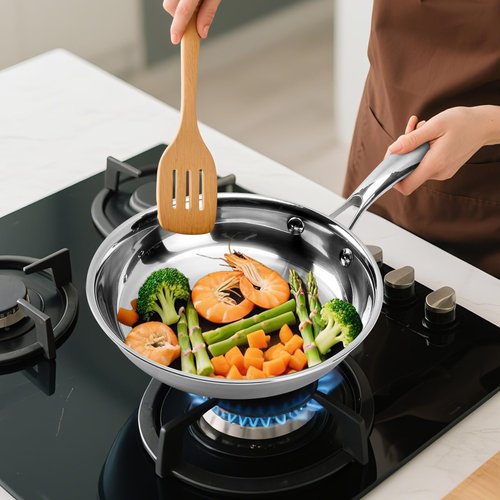 Ranbomer Stainless Steel Pan 8 Inch，Non-Toxic PFAS, PFOA & PTFE Free, Compatible With All Cooktops & Induction Safe, Oven Safe Pan for Searing & Sautéing, Long Lasting Cookware. (8 Inch)