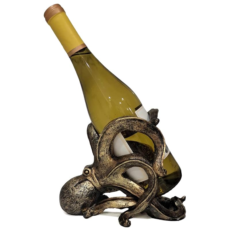 Ice Armor Octopus Wine Bottle Holder - Decorative Tabletop Display, 8.25" Resin Sculptures — Variation Pt7813375+Octopus-Special-1