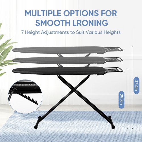 Jakeefud Full Size Ironing Board 15" X 47" with Heat Resistant Cover and Thicken Felt Pad, Safety Iron Rest, Heavy Duty,Anti-Skid Feet, Height Adjustable