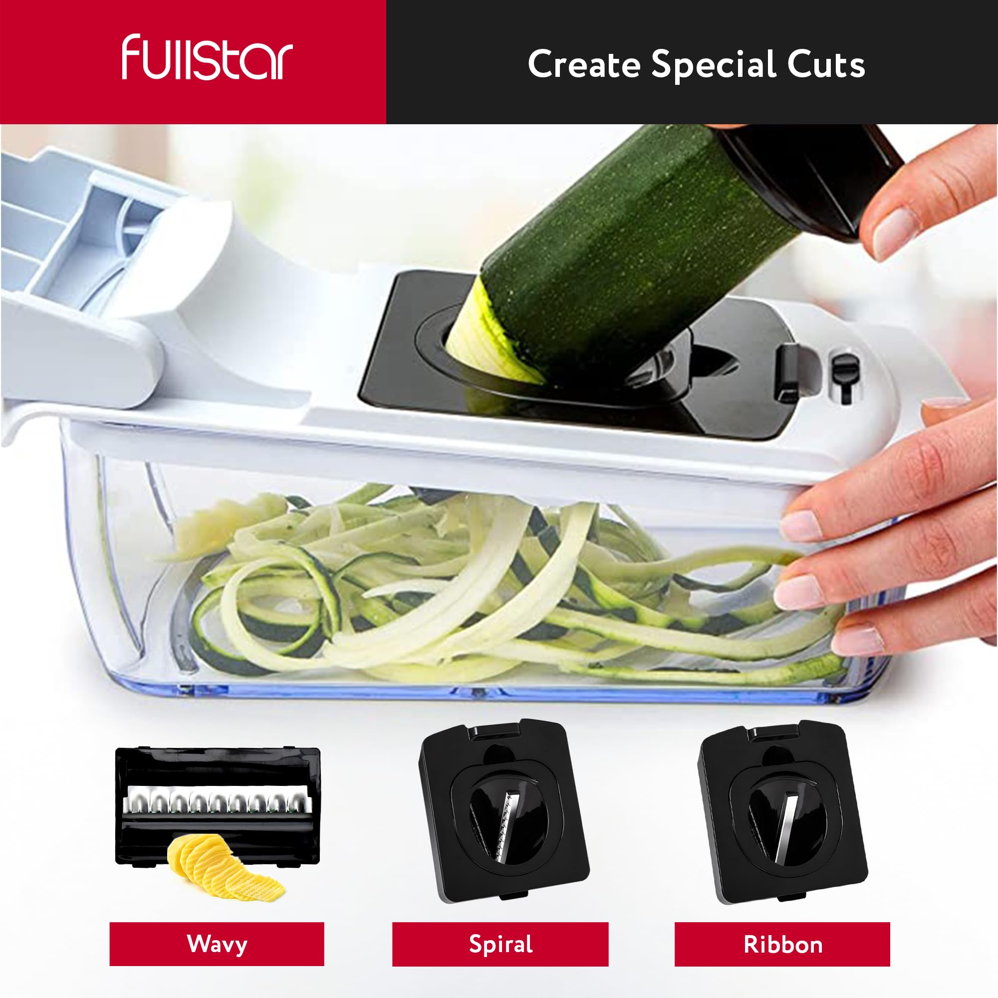 Fullstar Mandoline Slicer for Kitchen - Vegetable Chopper, Onion Potato Food Veggie Fruit Slicer and Cutter with Container, Kitchen Gadgets & Gifts, Home Essentials (All-in-1, White/Black)